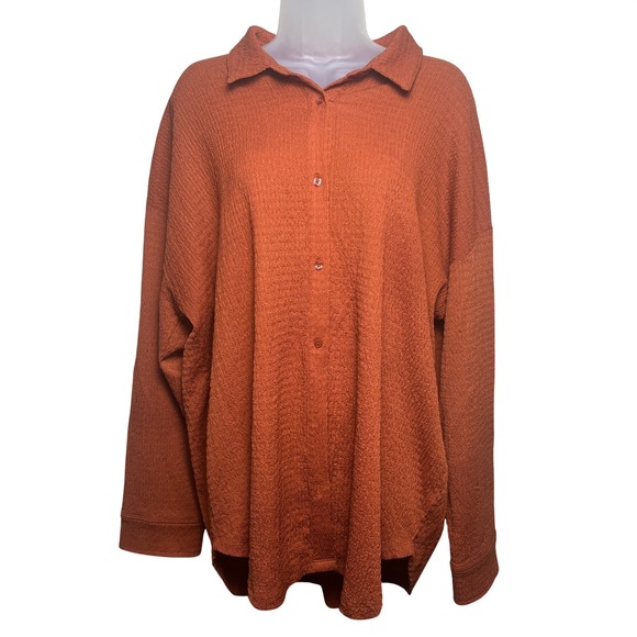Fashion Nova Tops - Fashion Nova Orange Oversized Long Sleeve Tunic Button Shirt Shorts Set Women XL